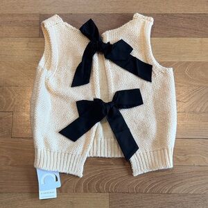 Commense Cream Knit Top with Black Bows